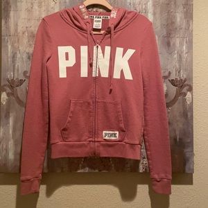 Pink Victoria’s Secret Logo zip up hoodie. Size XS